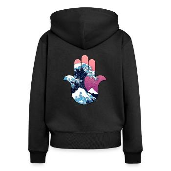 Hamsa Kanagawa Oki Nami Ura Great Wave - Women's Premium Organic Zip Hoodie - black - Back - Julia (174cm)