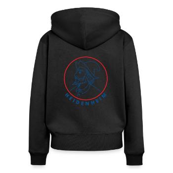 Heidenheimer Heidekopf - Frauen Premium Bio Zip Hoodie - Schwarz - Hinten - Julia (174cm)