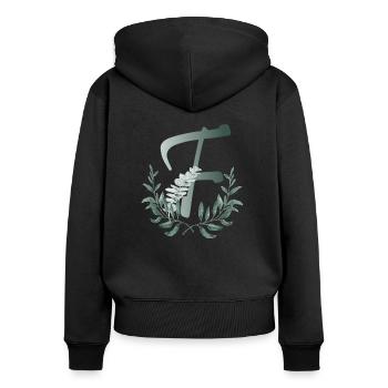 Buchstabe F mit Pflanzen - Frauen Premium Bio Zip Hoodie - Schwarz - Hinten - Julia (174cm)