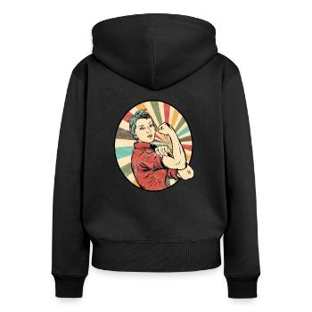 women power - Frauen Premium Bio Zip Hoodie - Schwarz - Hinten - Julia (174cm)