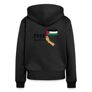 PALESTINE GRATUITE | Gaza | Manifestation - Sweat à capuche zippé Premium bio Femme - noir - Dos - Julia (174cm)