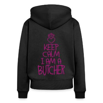Keep Calm Butcher Cool Butcher Cadeau - Sweat à capuche zippé Premium bio Femme - noir - Dos - Julia (174cm)