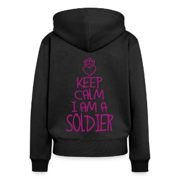 Keep Calm Soldat cool Soldat Geschenk - Frauen Premium Bio Zip Hoodie - Schwarz - Hinten - Julia (174cm)