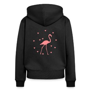Flamingo Herzchenring - Frauen Premium Bio Zip Hoodie - Schwarz - Hinten - Julia (174cm)