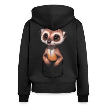 Suricate mignon dans la poche de poche de poitrine - Sweat à capuche zippé Premium bio Femme - noir - Dos - Julia (174cm)