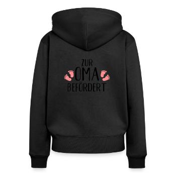 Oma - Frauen Premium Bio Zip Hoodie - Schwarz - Hinten - Julia (174cm)