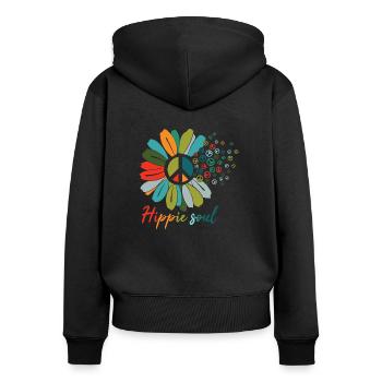 Hippie Soul Bunte Sonnenblume und Friedens Symbole - Frauen Premium Bio Zip Hoodie - Schwarz - Hinten - Julia (174cm)