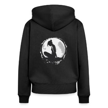 femme sur la lune - Sweat à capuche zippé Premium bio Femme - noir - Dos - Julia (174cm)