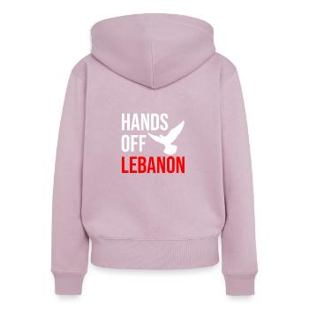 HANDS OFF LEBANON - Frauen Premium Bio Zip Hoodie - Altrosa - Hinten - Julia (174cm)