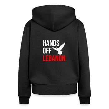 HANDS OFF LEBANON - Frauen Premium Bio Zip Hoodie - Schwarz - Hinten - Julia (174cm)