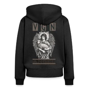 VEGANER ENGEL - Frauen Premium Bio Zip Hoodie - Schwarz - Hinten - Julia (174cm)