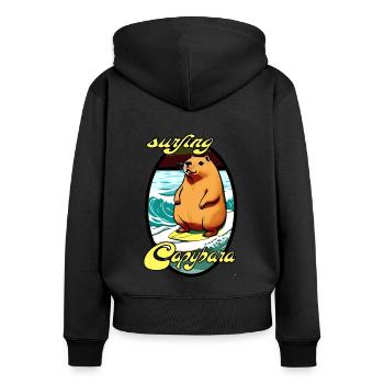 surfing Capybara, tier am surfen - Frauen Premium Bio Zip Hoodie - Schwarz - Hinten - Julia (174cm)