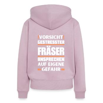 Ne vous adressez pas aux coupeurs stressés ! - Sweat à capuche zippé Premium bio Femme - rose poudré - Dos - Julia (174cm)