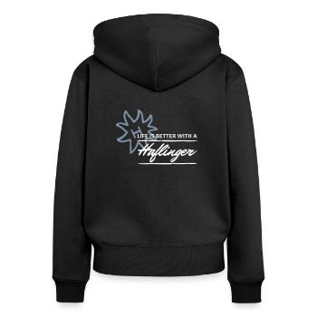 Haflinger - better life - Frauen Premium Bio Zip Hoodie - Schwarz - Hinten - Julia (174cm)