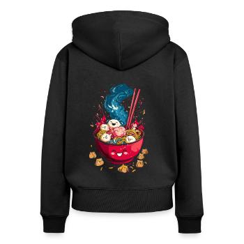 Bol de Ramen Kawaii - Sweat à capuche zippé Premium bio Femme - noir - Dos - Julia (174cm)