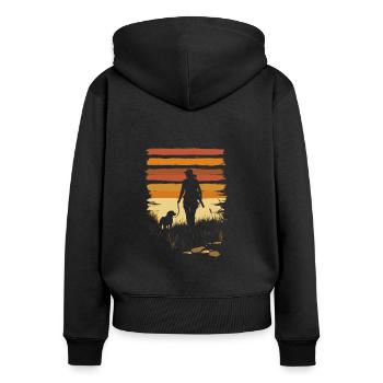 Chasseresse avec chien Vintage - Sweat à capuche zippé Premium bio Femme - noir - Dos - Julia (174cm)