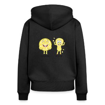 Vor dem Fitnessstudio Nach dem Fitnessstudio Zitrone - Frauen Premium Bio Zip Hoodie - Schwarz - Hinten - Julia (174cm)