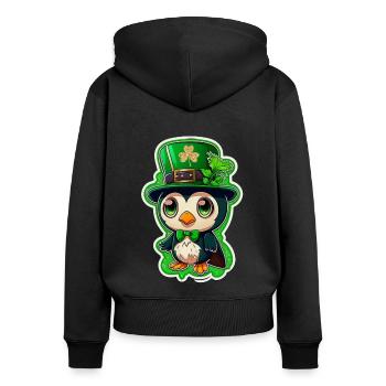 Tenue St Patrick Pingouin mignon trèfle drôle - Sweat à capuche zippé Premium bio Femme - noir - Dos - Julia (174cm)