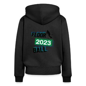 Floorball 2023 Floorballer Floorballspiel Hockey - Frauen Premium Bio Zip Hoodie - Schwarz - Hinten - Julia (174cm)