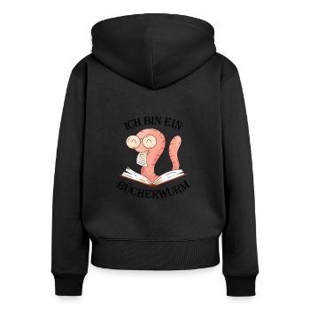 Ich bin ein Bücherwurm Buch Lesen Cartoon witzig - Frauen Premium Bio Zip Hoodie - Schwarz - Hinten - Julia (174cm)