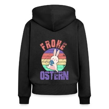 Frohe Ostern - Happy Easter - Osterhase - Frauen Premium Bio Zip Hoodie - Schwarz - Hinten - Julia (174cm)