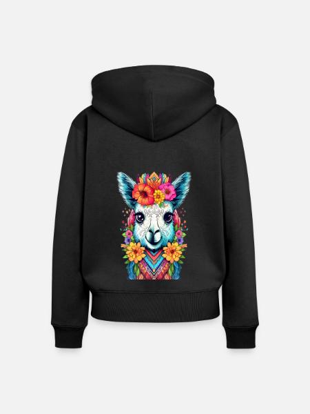 Lama - Frauen Premium Bio Zip Hoodie - Schwarz