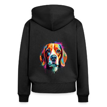 Beagle Colorful - Frauen Premium Bio Zip Hoodie - Schwarz - Hinten - Julia (174cm)