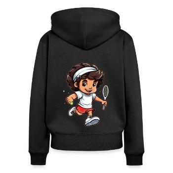 Tennis - Frauen Premium Bio Zip Hoodie - Schwarz - Hinten - Julia (174cm)