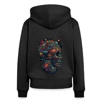 Surrealistischer, psychedelischer Trippy Totenkopf - Frauen Premium Bio Zip Hoodie - Schwarz - Hinten - Julia (174cm)