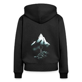 Mountainbiker fährt durch die Berge - blau weiß - Frauen Premium Bio Zip Hoodie - Schwarz - Hinten - Julia (174cm)