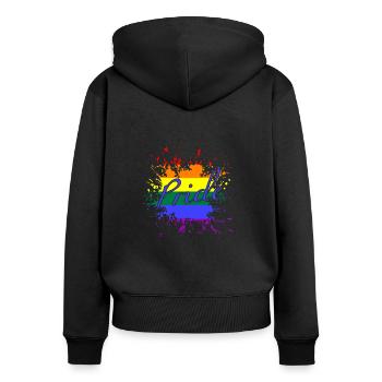 LGBTQ, unisex, Regenbogen - Frauen Premium Bio Zip Hoodie - Schwarz - Hinten - Julia (174cm)