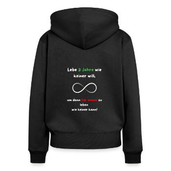 Geschenkidee Spruch Trader Broker Forex CFD Aktien - Frauen Premium Bio Zip Hoodie - Schwarz - Hinten - Julia (174cm)