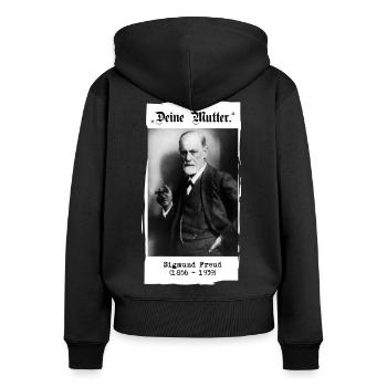 Sigmund Freud - "Deine Mutter." - Frauen Premium Bio Zip Hoodie - Schwarz - Hinten - Julia (174cm)