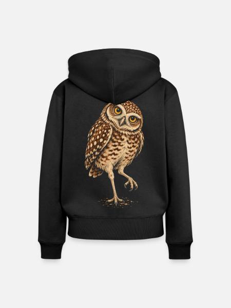 Kaninchenkauz – Burrowing Owl Illustration - Frauen Premium Bio Zip Hoodie - Schwarz