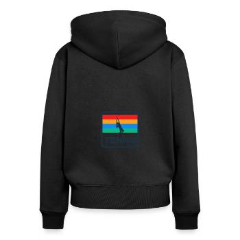 Vintage Tennis Logo Tennis Trainer Design 80s - Frauen Premium Bio Zip Hoodie - Schwarz - Hinten - Julia (174cm)