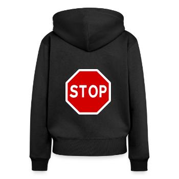 Panneau d'arrêt - Sweat à capuche zippé Premium bio Femme - noir - Dos - Julia (174cm)