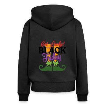 Ayez de la chance que c’est le Black Friday - Sweat à capuche zippé Premium bio Femme - noir - Dos - Julia (174cm)