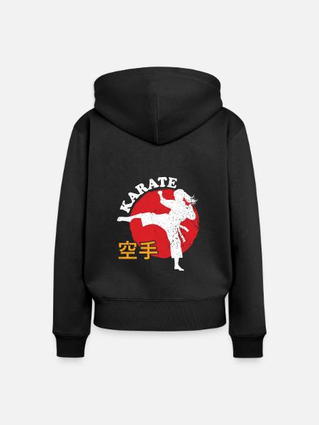 Karate-Mädchen - Frauen Premium Bio Zip Hoodie - Schwarz