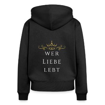 wer liebe lebt der liebt - Frauen Premium Bio Zip Hoodie - Schwarz - Hinten - Julia (174cm)