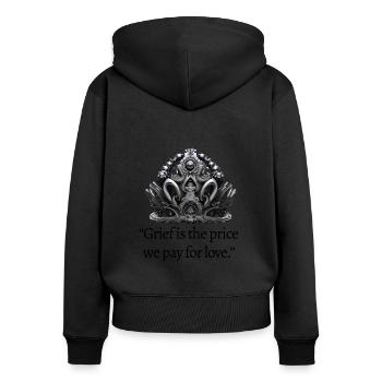 KÖNIGIN ELIZABETH BESCHWERDE - Frauen Premium Bio Zip Hoodie - Schwarz - Hinten - Julia (174cm)