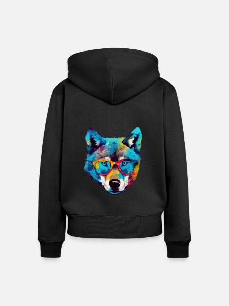 Bil der Brillenwolf - Frauen Premium Bio Zip Hoodie - Schwarz