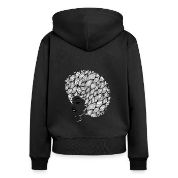 Afro femme - Sweat à capuche zippé Premium bio Femme - noir - Dos - Julia (174cm)