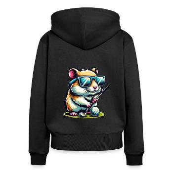 Funny hamster golfer playing golf on the - Women's Premium Organic Zip Hoodie - black - Back - Julia (174cm)