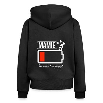 Mamie batterie faible, va voir ton papy! - Sweat à capuche zippé Premium bio Femme - noir - Dos - Julia (174cm)