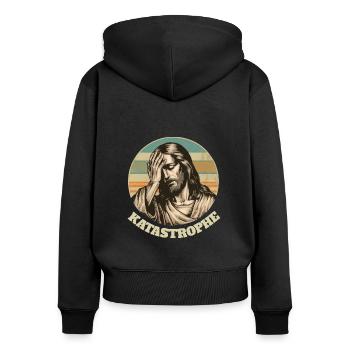 Jesus Katastrophe Ostern Geschenk - Frauen Premium Bio Zip Hoodie - Schwarz - Hinten - Julia (174cm)