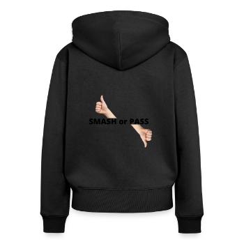 SMASH OR PASS - Frauen Premium Bio Zip Hoodie - Schwarz - Hinten - Julia (174cm)