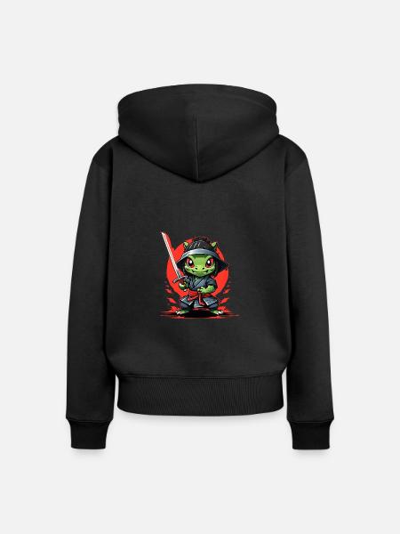 Ninja-Aligator #1 - Frauen Premium Bio Zip Hoodie - Schwarz