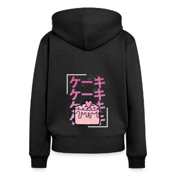Gâteau d’amour kawaii sucré - Sweat à capuche zippé Premium bio Femme - noir - Dos - Julia (174cm)