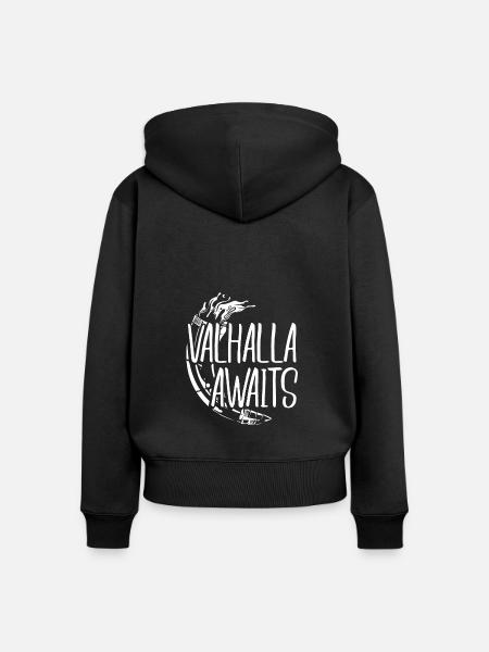 Walhalla wartet Horn - Frauen Premium Bio Zip Hoodie - Schwarz