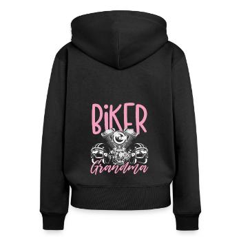 Biker Oma - Frauen Premium Bio Zip Hoodie - Schwarz - Hinten - Julia (174cm)
